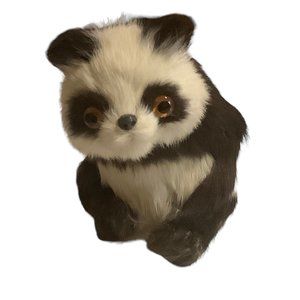 Vintage Panda Bear Real Mink Fur Covered Glass Eyes‎ Stuffed Animal 4" Artisan